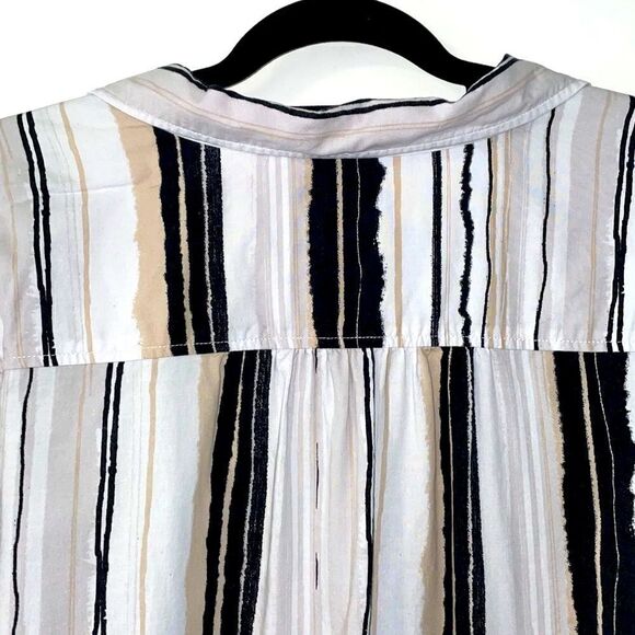 Erika stripe print collar button front blouse in neutral colors size 2X - Picture 5 of 10